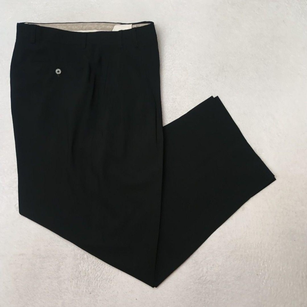 Zanella Pants Men 34x28 Black Dress Classic Pleated Lined Wool Suit Slacks Work